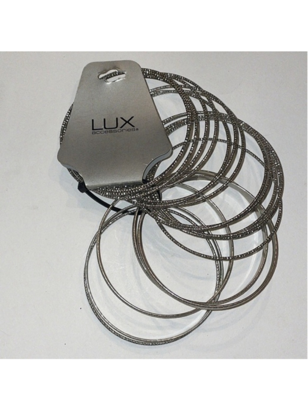 New Silver Tone Lux 9” Bangle Bracelet Set